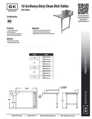 BK Resources 26" Left-Side Rinse Table Kit, 16-Gauge Stainless Steel - Donut-Equipment.com