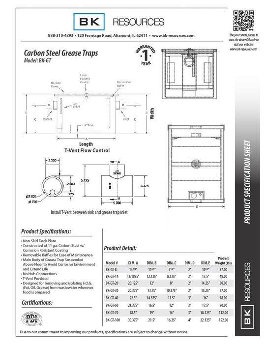 BK Resources 14 lb / 7 GPM Carbon Steel Grease Trap / Interceptor - Donut-Equipment.com
