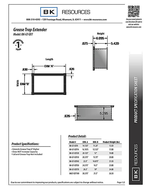 BK Resources Grease Trap Height Extender for BK-GT-14 - Donut-Equipment.com