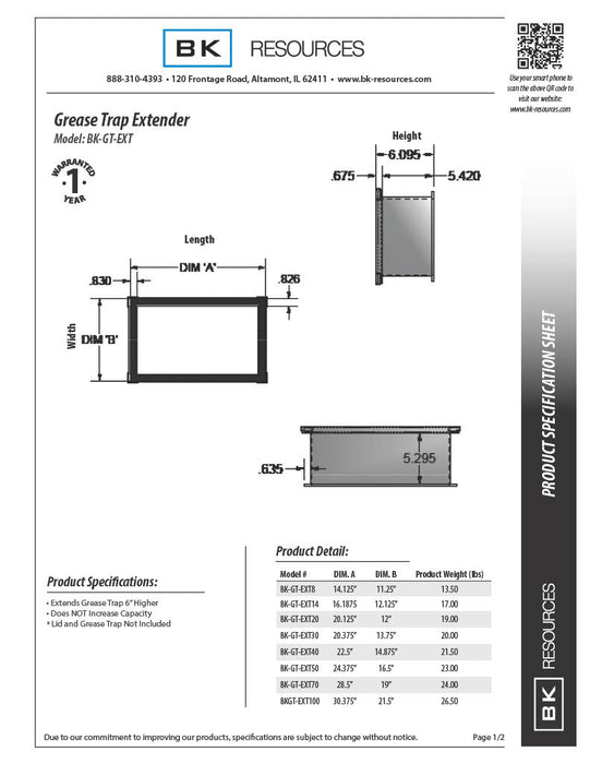 BK Resources Grease Trap Height Extender for BK-GT-100 - Donut-Equipment.com