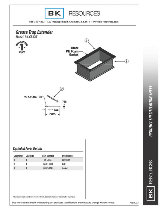 BK Resources Grease Trap Height Extender for BK-GT-50 - Donut-Equipment.com