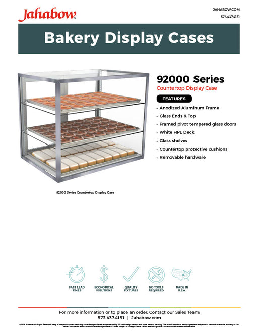 Jahabow 9200 Series 29"L x 20"D x 32"H Countertop Bakery Display Case – Aluminum, Tempered Glass, w/ 2 Shelves, Non-Refrigerated - Bakery Wholesalers