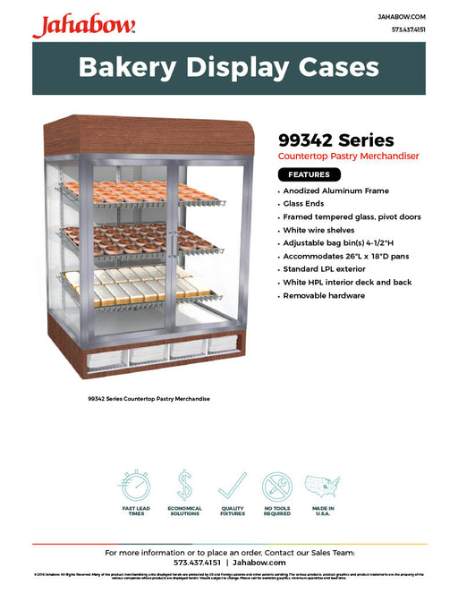 Jahabow 99342 Series 31"L x 24"D x 42-1/2"H Countertop Bakery Display Case – Aluminum, Tempered Glass, w/ 3 Shelves, Non-Refrigerated - Bakery Wholesalers