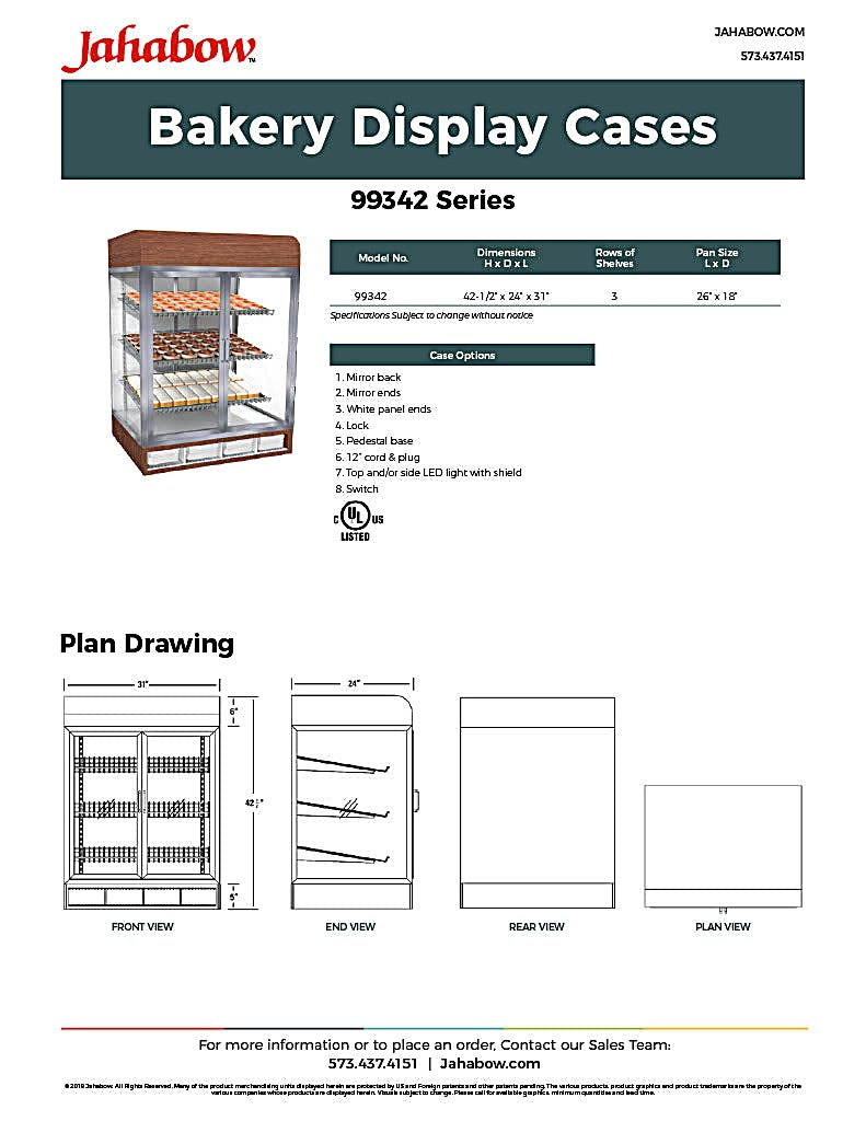 Jahabow 99342 Series 31"L x 24"D x 42-1/2"H Countertop Bakery Display Case – Aluminum, Tempered Glass, w/ 3 Shelves, Non-Refrigerated - Bakery Wholesalers