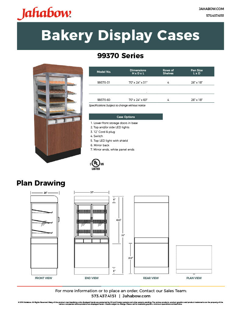 Jahabow 99370 Series 60"L x 24"D x 70"H Bakery Display Case with Pedestal Base – Aluminum, Tempered Glass, w/ 4 Shelves, Non-Refrigerated - Bakery Wholesalers
