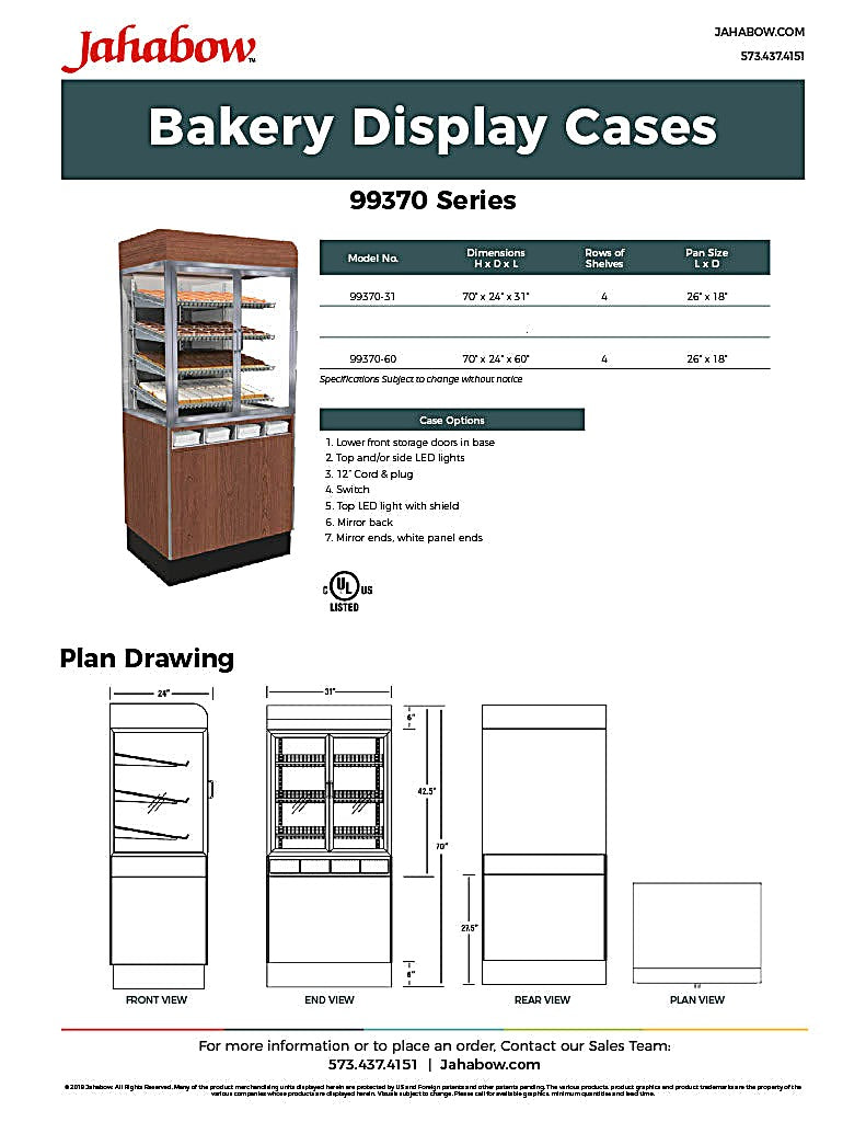 Jahabow 99370 Series 60"L x 24"D x 70"H Bakery Display Case with Pedestal Base – Aluminum, Tempered Glass, w/ 4 Shelves, Non-Refrigerated - Bakery Wholesalers