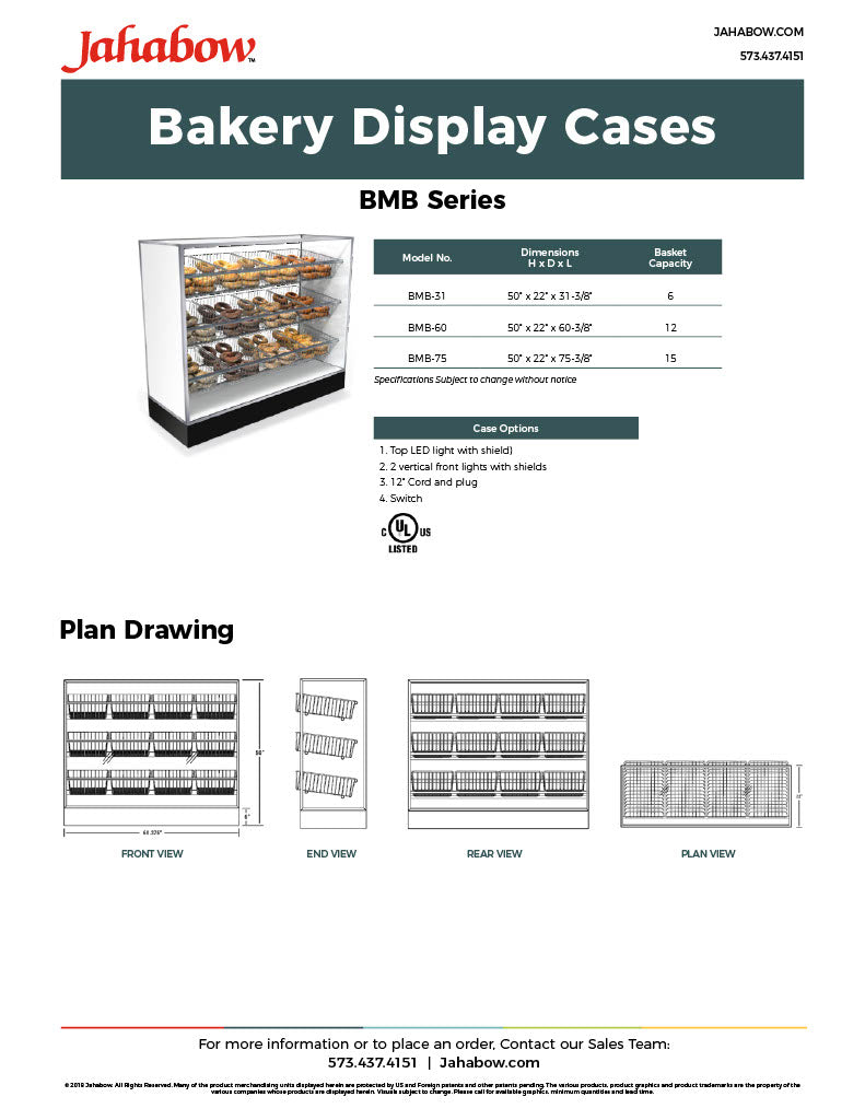 Jahabow BMB Series 75.375"L x 22"D x 50"H Bagel Merchandiser Display Case – Aluminum, Tempered Glass, w/ 3 Fixed Rows, Non-Refrigerated - Bakery Wholesalers