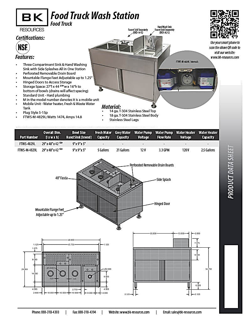 BK Resources Food Truck Wash Station with Legs – 3 Compartment Sink • Hand Wash Sink - Donut-Equipment.com