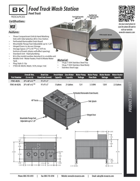 BK Resources Food Truck Wash Station with Legs – 3 Compartment Sink • Hand Wash Sink - Donut-Equipment.com