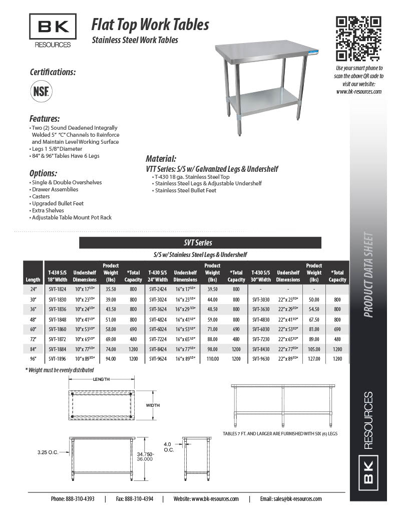 BK Resources 24" x 24" 18 Gauge Stainless Steel Work Table with Undershelf – Prep Table - Donut-Equipment.com