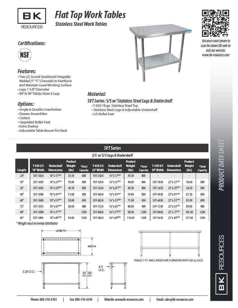 BK Resources 48" x 24" 18 Gauge Stainless Steel Work Table with Undershelf – Prep Table - Donut-Equipment.com