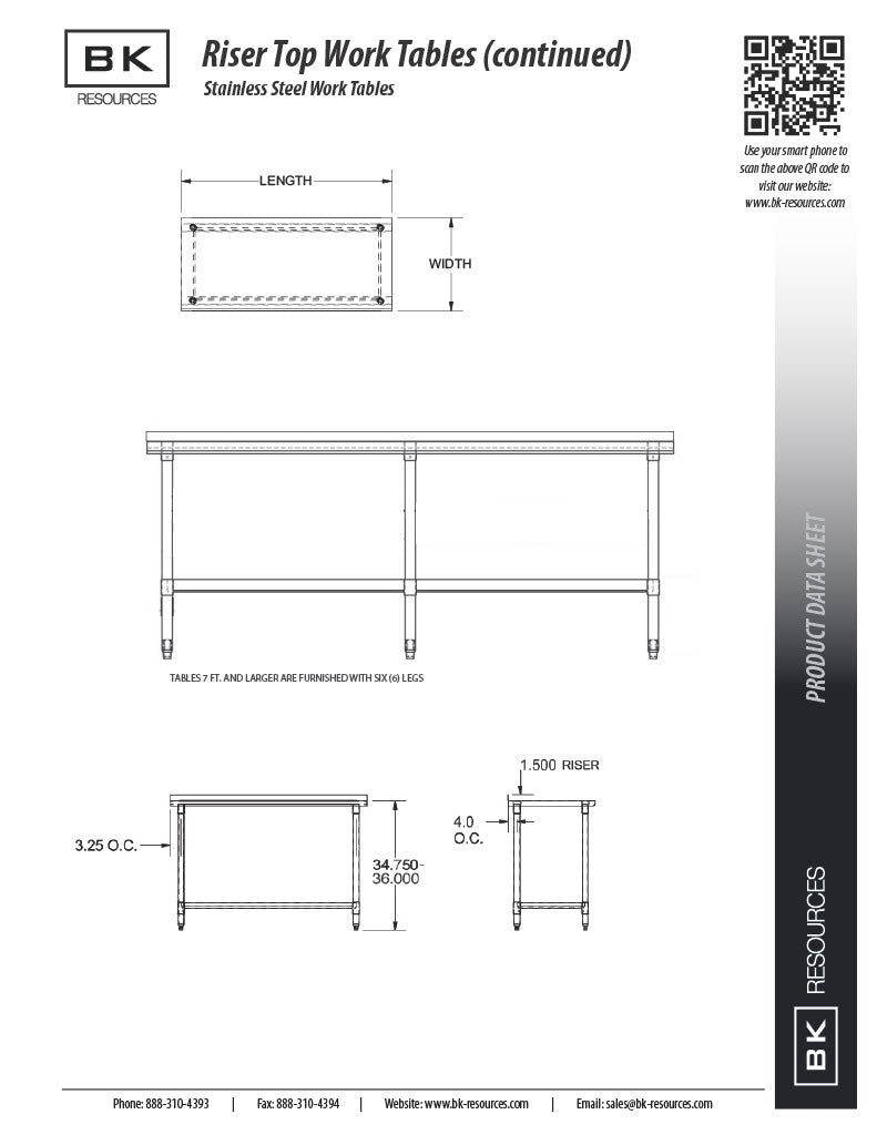 BK Resources 36" x 24" 18 Gauge Stainless Steel Work Table with Undershelf & 1.5" Riser – Prep Table - Donut-Equipment.com