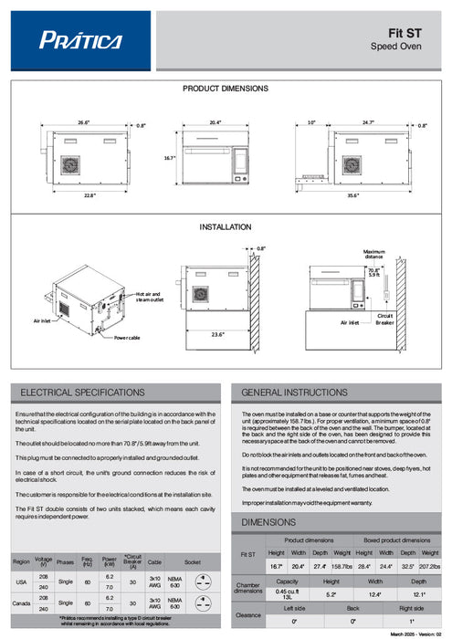 Prática Fit ST Black Double-Stacked Single Electric Ventless High-Speed Commercial Rapid Cook Oven, Countertop Design - Donut-Equipment.com