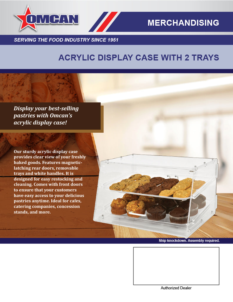 Omcan Acrylic Display Case with 2 Trays – Clear Countertop Bakery & Pastry Display Case