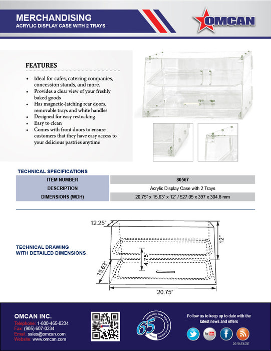 Omcan Acrylic Display Case with 2 Trays – Clear Countertop Bakery & Pastry Display Case