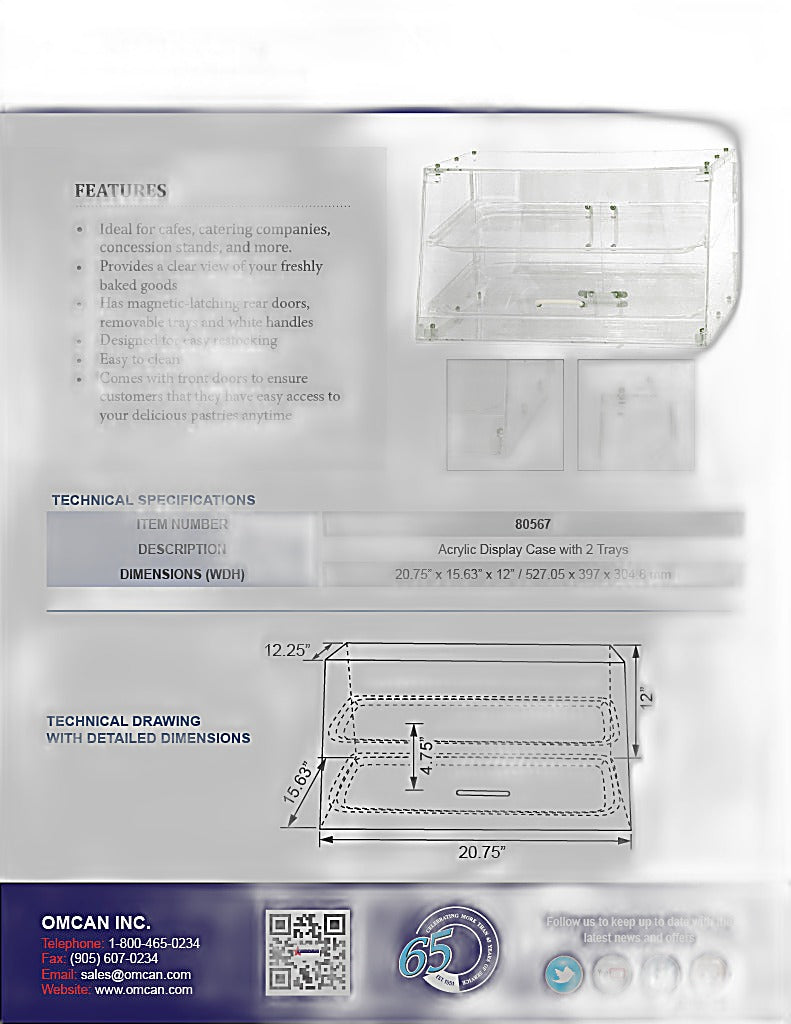 Omcan Acrylic Display Case with 2 Trays – Clear Countertop Bakery & Pastry Display Case