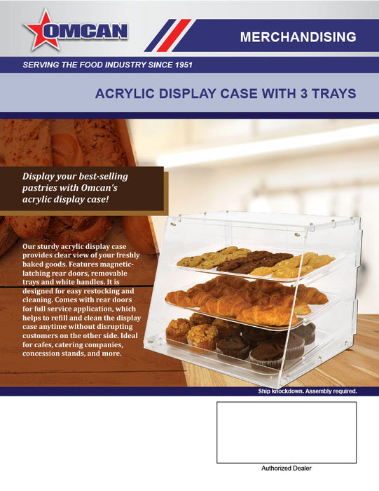 Omcan Acrylic Display Case with 3 Trays – Clear Countertop Bakery & Pastry Display Case