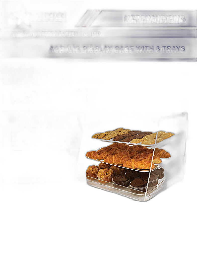 Omcan Acrylic Display Case with 3 Trays – Clear Countertop Bakery & Pastry Display Case