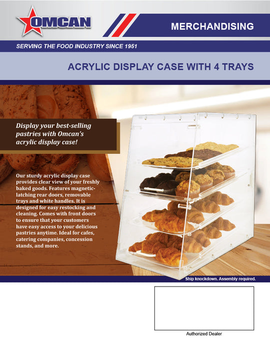 Omcan Acrylic Display Case with 4 Trays – Clear Countertop Bakery & Pastry Display Case