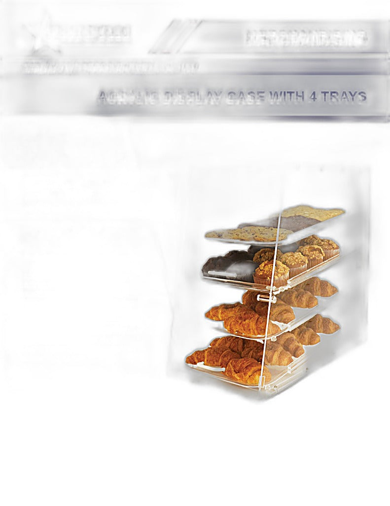 Omcan Acrylic Display Case with 4 Trays – Clear Countertop Bakery & Pastry Display Case