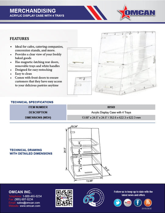 Omcan Acrylic Display Case with 4 Trays – Clear Countertop Bakery & Pastry Display Case