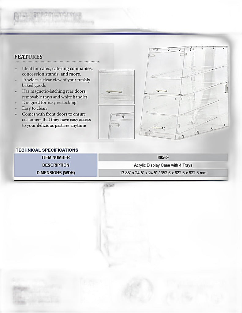Omcan Acrylic Display Case with 4 Trays – Clear Countertop Bakery & Pastry Display Case