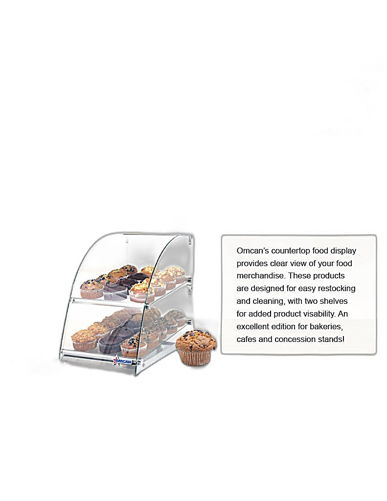Omcan 14" Countertop Food Display Case with Curved Front Glass – 70L Capacity Bakery & Pastry Merchandiser Display Case