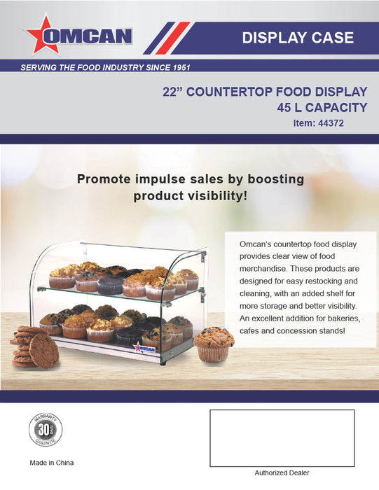 Omcan 22" Countertop Food Display Case with Curved Front Glass – 45L Capacity Bakery & Pastry Merchandiser Display Case