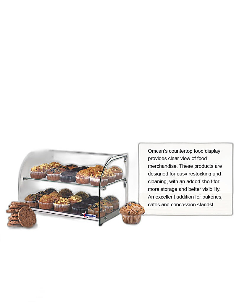 Omcan 22" Countertop Food Display Case with Curved Front Glass – 45L Capacity Bakery & Pastry Merchandiser Display Case