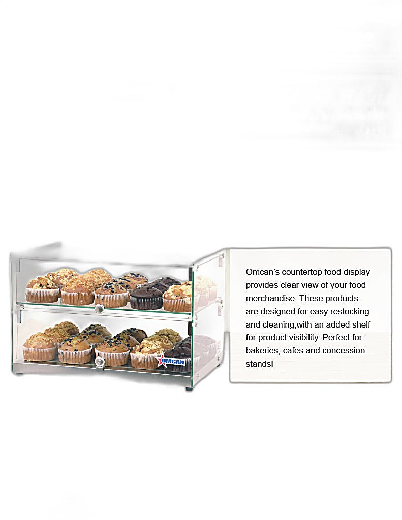 Omcan 22" Countertop Food Display Case with Square Front Glass – 50L Capacity Bakery & Pastry Merchandiser Display Case
