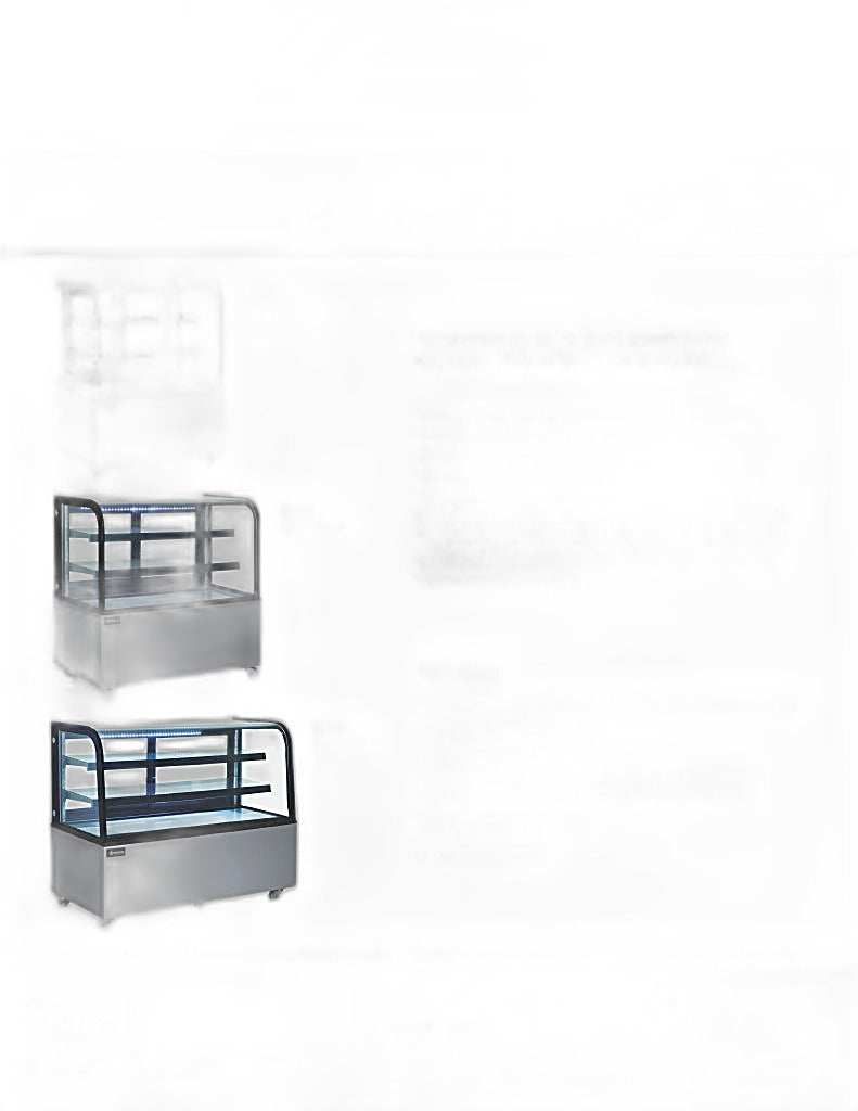 Omcan 48" Dry Bakery & Pastry Merchandiser Display Case with 2 Shelves with Curved Front Glass and Rear Sliding Doors With LED Lighting – 14.1 Cu. Ft. (400L)