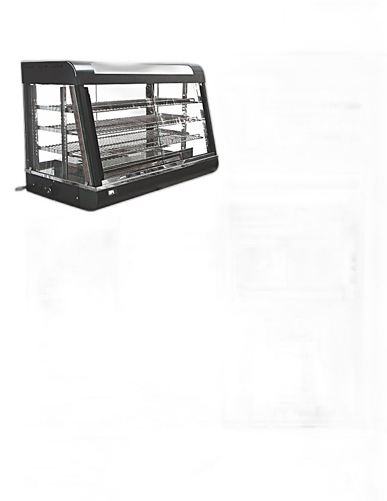 Omcan 36″ Countertop Display Warmer – 3-Shelf Heated Merchandiser Display Case with Sliding Doors, Self-Service & Full-Service Design, 1500W