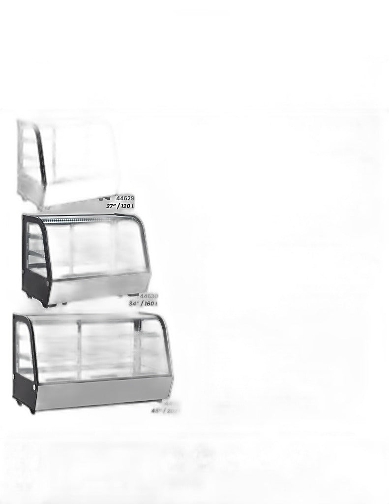 Omcan 34″ Countertop Refrigerated Display Case – 5.65 Cu. Ft. (160L), Two-Shelf Stainless Steel Bakery & Merchandising Display Cooler
