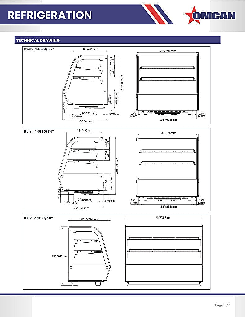 Omcan 48″ Countertop Refrigerated Display Case – 7.13 Cu. Ft. (202L), Two-Shelf Stainless Steel Bakery & Merchandising Display Cooler