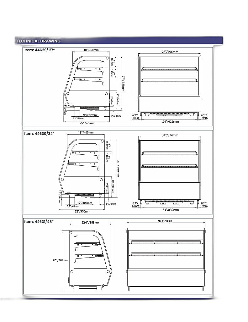 Omcan 48″ Countertop Refrigerated Display Case – 7.13 Cu. Ft. (202L), Two-Shelf Stainless Steel Bakery & Merchandising Display Cooler