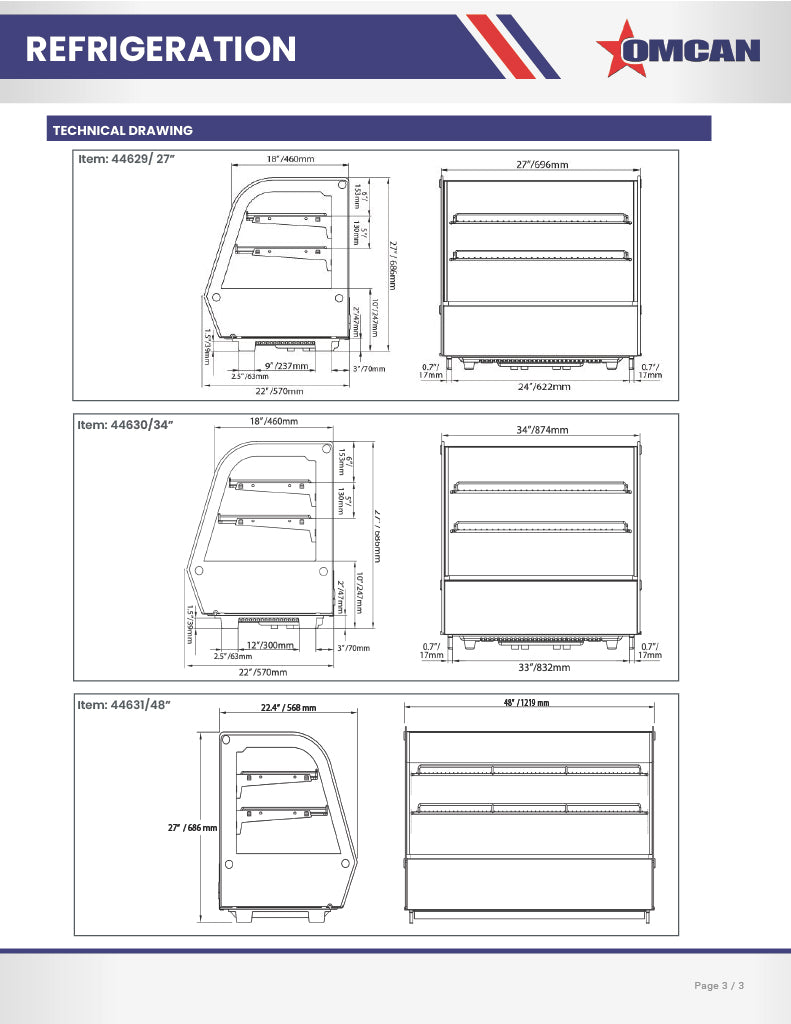 Omcan 34″ Countertop Refrigerated Display Case – 5.65 Cu. Ft. (160L), Two-Shelf Stainless Steel Bakery & Merchandising Display Cooler