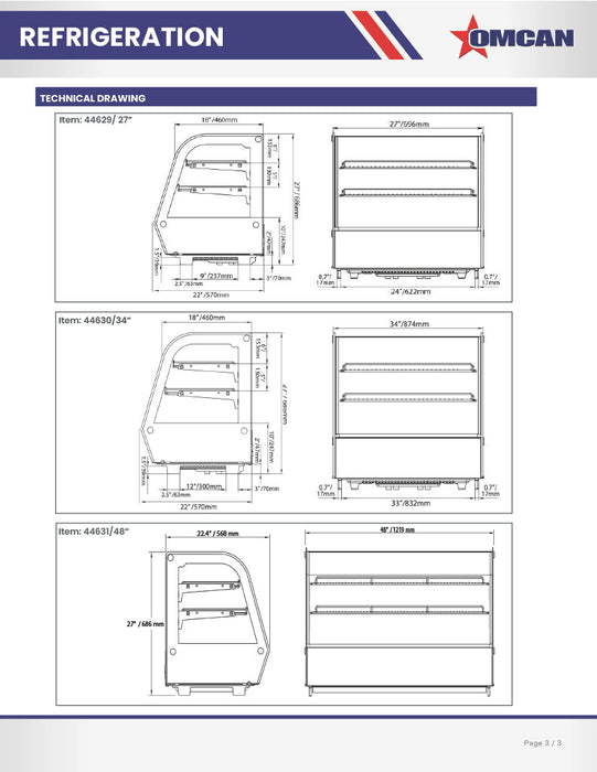 Omcan 34″ Countertop Refrigerated Display Case – 5.65 Cu. Ft. (160L), Two-Shelf Stainless Steel Bakery & Merchandising Display Cooler