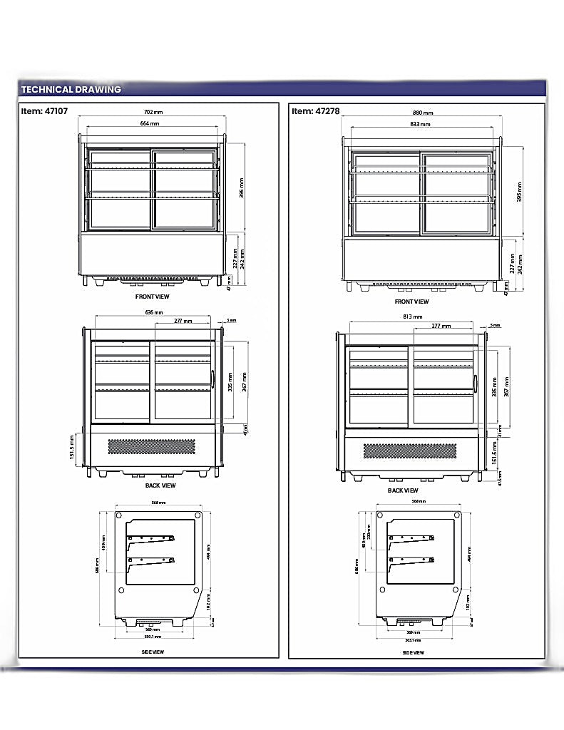 Omcan 48″ Square Glass Countertop Refrigerated Display Showcase – 7.13 Cu. Ft. (202L), Two-Shelf Stainless Steel Bakery & Merchandising Display Cooler