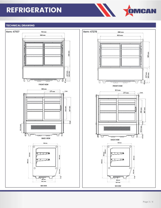 Omcan 28″ Square Glass Countertop Refrigerated Display Showcase – 4.2 Cu. Ft. (120L), Two-Shelf Stainless Steel Bakery & Merchandising Display Cooler
