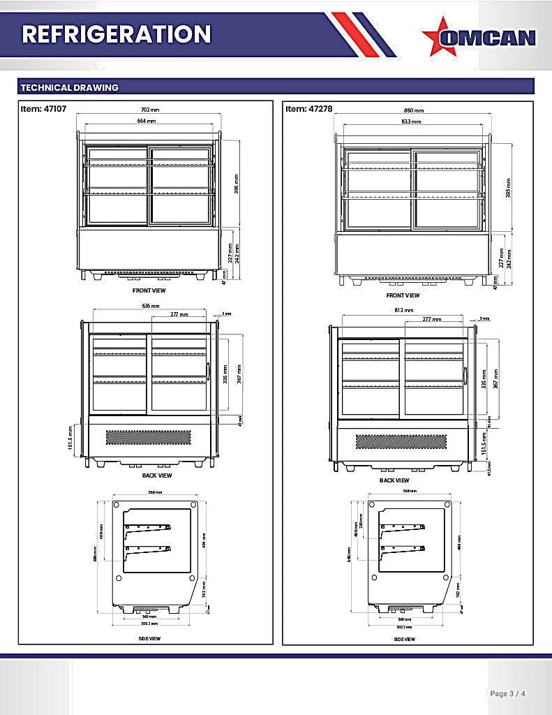 Omcan 28″ Square Glass Countertop Refrigerated Display Showcase – 4.2 Cu. Ft. (120L), Two-Shelf Stainless Steel Bakery & Merchandising Display Cooler