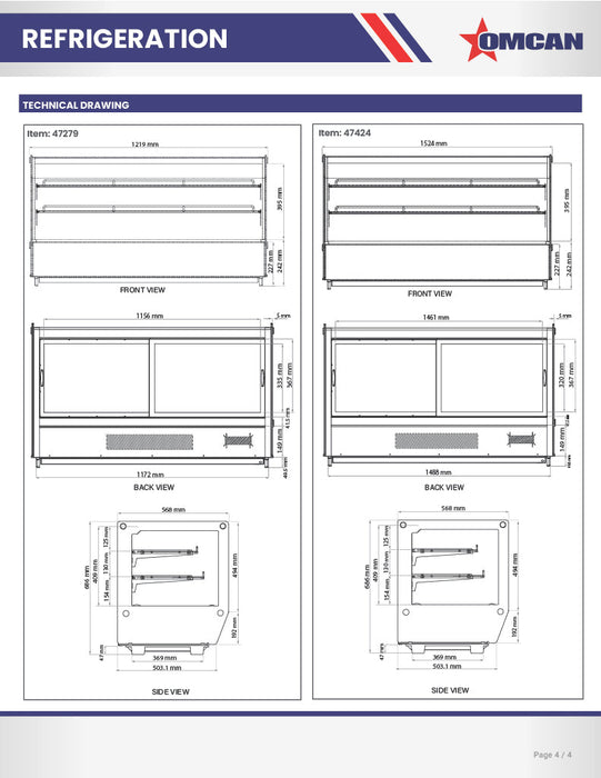 Omcan 28″ Square Glass Countertop Refrigerated Display Showcase – 4.2 Cu. Ft. (120L), Two-Shelf Stainless Steel Bakery & Merchandising Display Cooler