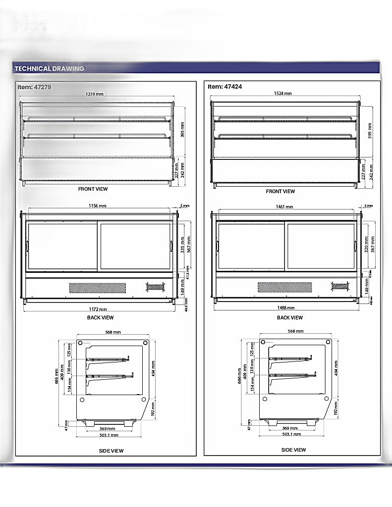 Omcan 48″ Square Glass Countertop Refrigerated Display Showcase – 7.13 Cu. Ft. (202L), Two-Shelf Stainless Steel Bakery & Merchandising Display Cooler