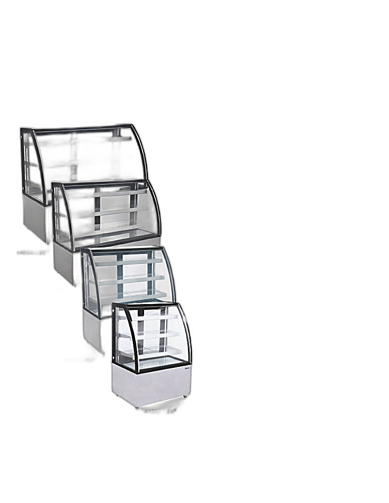 Omcan 60″ Curved Glass Floor Refrigerated Display Case – 18.89 Cu. Ft. (535L), Three-Shelf Stainless Steel Bakery & Merchandising Display Cooler