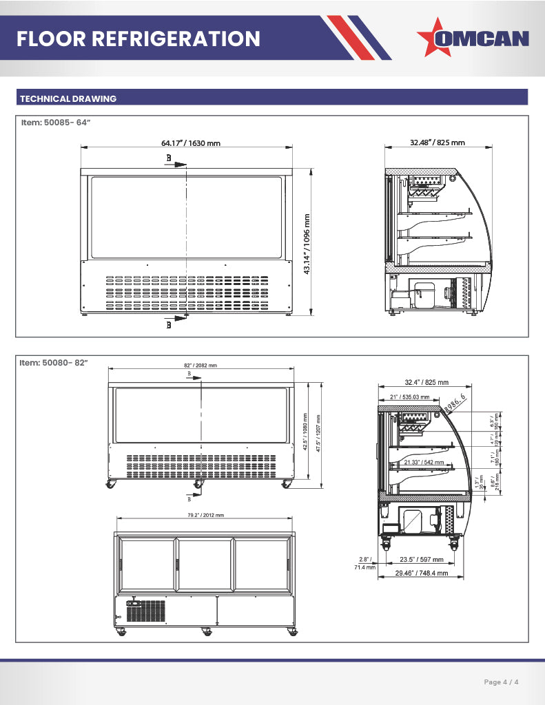 Omcan 36″ Floor Refrigerated Display Case – 11.6 Cu. Ft. (328L), Two-Shelf Stainless Steel Bakery & Merchandising Display Cooler