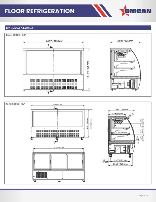 Omcan 47″ Floor Refrigerated Display Case – 18 Cu. Ft. (508L), Two-Shelf Stainless Steel Bakery & Merchandising Display Cooler