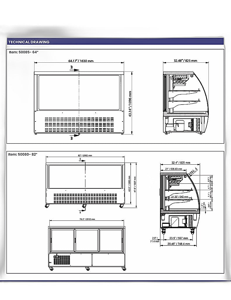 Omcan 47″ Floor Refrigerated Display Case – 18 Cu. Ft. (508L), Two-Shelf Stainless Steel Bakery & Merchandising Display Cooler