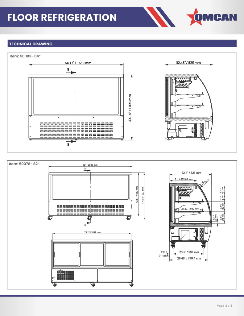 Omcan 47″ Floor Refrigerated Display Case – 18 Cu. Ft. (508L), Two-Shelf Black Bakery & Merchandising Display Cooler