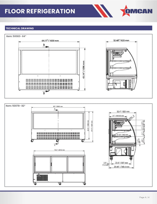 Omcan 47″ Floor Refrigerated Display Case – 18 Cu. Ft. (508L), Two-Shelf Black Bakery & Merchandising Display Cooler
