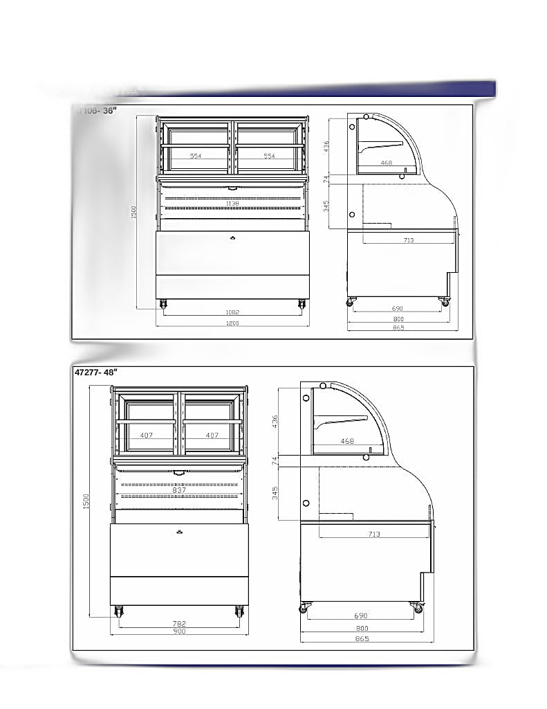 Omcan 36″ Open Refrigerated Floor Display Case – 12.5 Cu. Ft. (354L), One-Shelf Black Dual-Service Merchandising Display Cooler