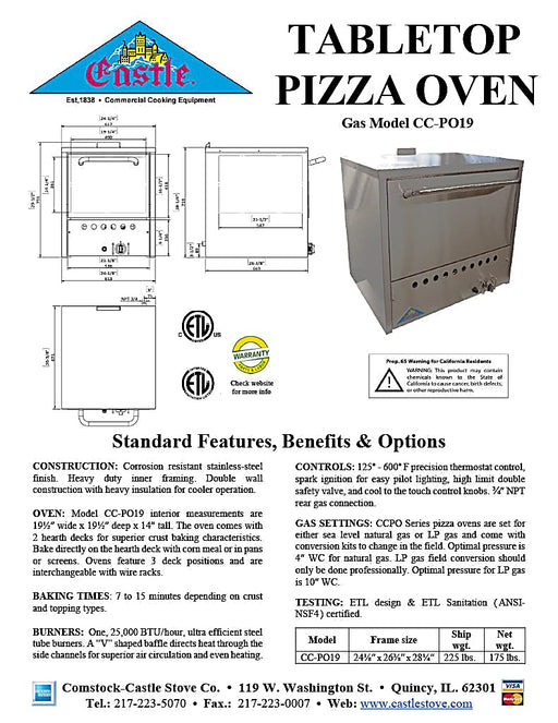 Comstock-Castle PO19 24" Countertop Gas Deck/Pizza Oven, Single Deck, Stainless Steel - Bakery Wholesalers
